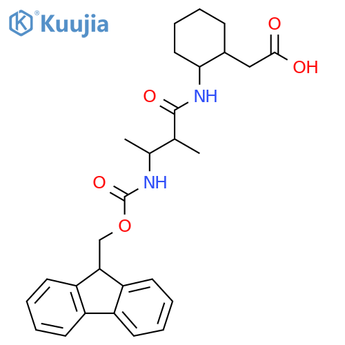 2-{2-3-({(9H-fluoren-9-yl)methoxycarbonyl}amino)-2-methylbutanamidocyclohexyl}acetic acid structure