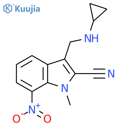 3-(cyclopropylamino)methyl-1-methyl-7-nitro-1H-indole-2-carbonitrile structure