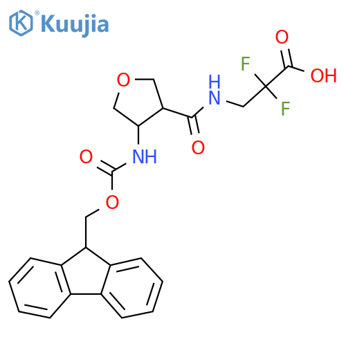 3-{4-({(9H-fluoren-9-yl)methoxycarbonyl}amino)oxolan-3-ylformamido}-2,2-difluoropropanoic acid structure