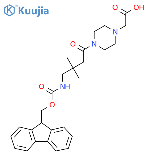2-{4-4-({(9H-fluoren-9-yl)methoxycarbonyl}amino)-3,3-dimethylbutanoylpiperazin-1-yl}acetic acid structure
