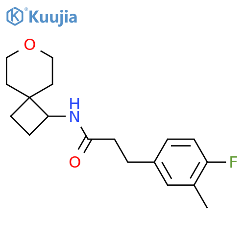 3-(4-fluoro-3-methylphenyl)-N-{7-oxaspiro[3.5]nonan-1-yl}propanamide structure