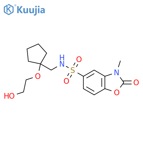 N-{1-(2-hydroxyethoxy)cyclopentylmethyl}-3-methyl-2-oxo-2,3-dihydro-1,3-benzoxazole-5-sulfonamide structure