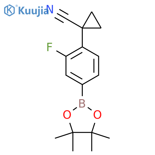 1-2-fluoro-4-(4,4,5,5-tetramethyl-1,3,2-dioxaborolan-2-yl)phenylcyclopropane-1-carbonitrile structure