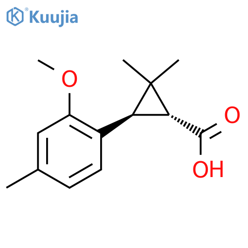 rac-(1R,3R)-3-(2-methoxy-4-methylphenyl)-2,2-dimethylcyclopropane-1-carboxylic acid structure