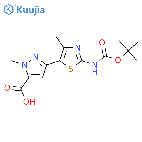 3-(2-{(tert-butoxy)carbonylamino}-4-methyl-1,3-thiazol-5-yl)-1-methyl-1H-pyrazole-5-carboxylic acid structure