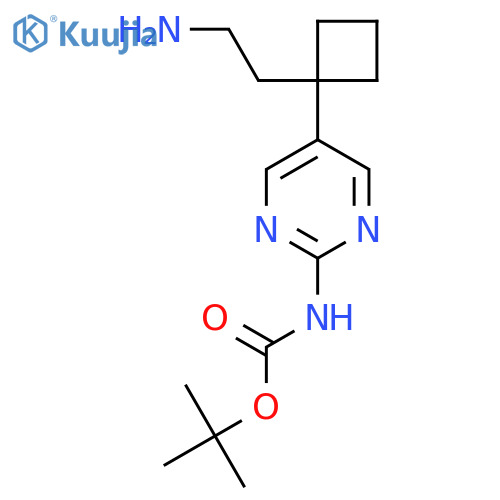 tert-butyl N-{5-1-(2-aminoethyl)cyclobutylpyrimidin-2-yl}carbamate structure