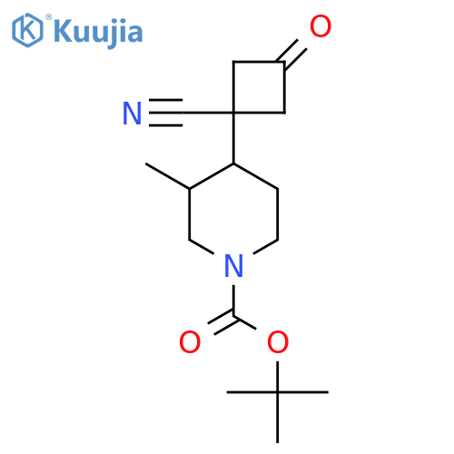 tert-butyl 4-(1-cyano-3-oxocyclobutyl)-3-methylpiperidine-1-carboxylate structure