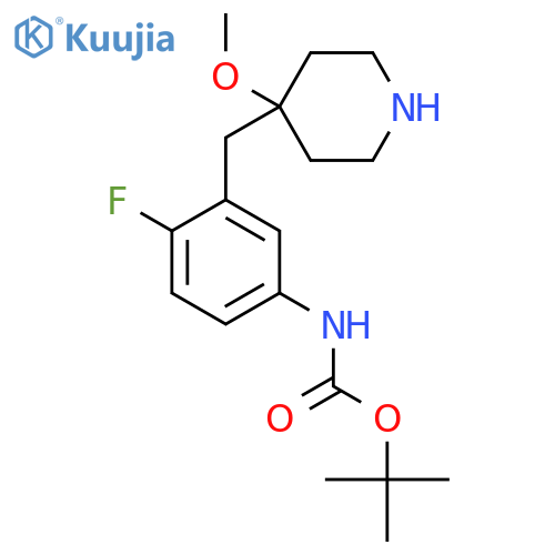 tert-butyl N-{4-fluoro-3-(4-methoxypiperidin-4-yl)methylphenyl}carbamate structure