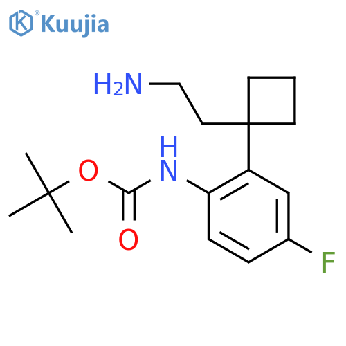 tert-butyl N-{2-1-(2-aminoethyl)cyclobutyl-4-fluorophenyl}carbamate structure