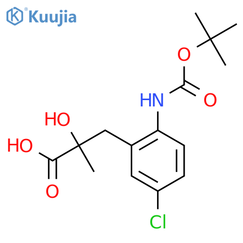 3-(2-{(tert-butoxy)carbonylamino}-5-chlorophenyl)-2-hydroxy-2-methylpropanoic acid structure