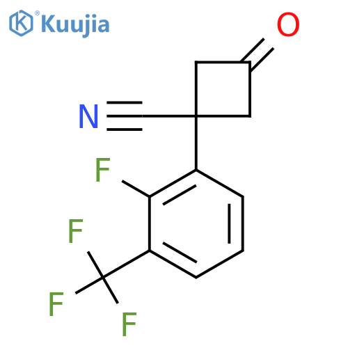1-2-fluoro-3-(trifluoromethyl)phenyl-3-oxocyclobutane-1-carbonitrile structure