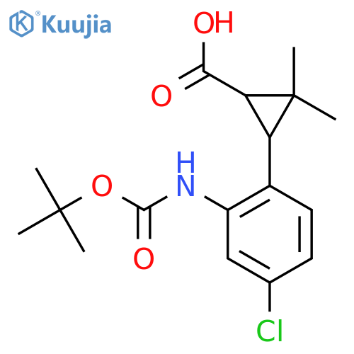 3-(2-{(tert-butoxy)carbonylamino}-4-chlorophenyl)-2,2-dimethylcyclopropane-1-carboxylic acid structure
