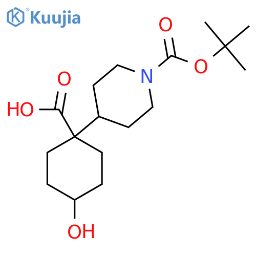 1-{1-(tert-butoxy)carbonylpiperidin-4-yl}-4-hydroxycyclohexane-1-carboxylic acid structure