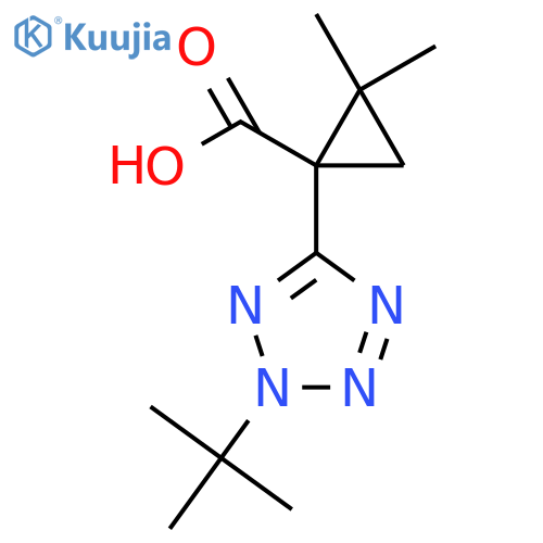 1-(2-tert-butyl-2H-1,2,3,4-tetrazol-5-yl)-2,2-dimethylcyclopropane-1-carboxylic acid structure