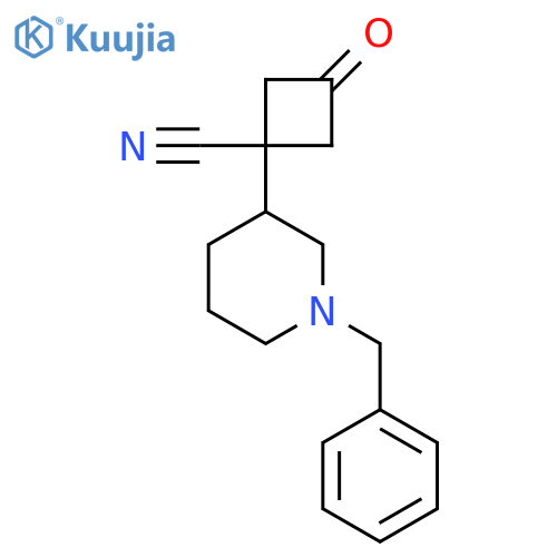 1-(1-benzylpiperidin-3-yl)-3-oxocyclobutane-1-carbonitrile structure