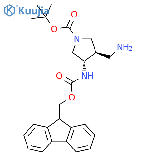 tert-butyl (3R,4S)-3-(aminomethyl)-4-(9H-fluoren-9-ylmethoxycarbonylamino)pyrrolidine-1-carboxylate structure