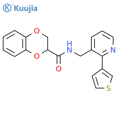 N-{2-(thiophen-3-yl)pyridin-3-ylmethyl}-2,3-dihydro-1,4-benzodioxine-2-carboxamide structure