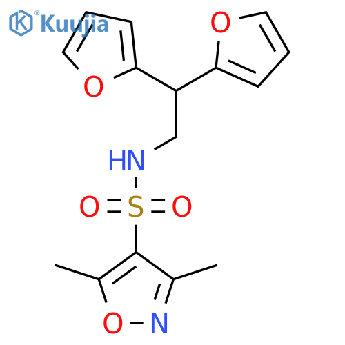 N-[2,2-bis(furan-2-yl)ethyl]-3,5-dimethyl-1,2-oxazole-4-sulfonamide structure