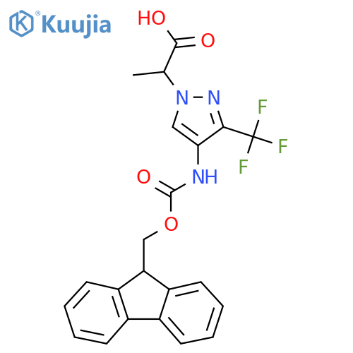 2-[4-({[(9H-fluoren-9-yl)methoxy]carbonyl}amino)-3-(trifluoromethyl)-1H-pyrazol-1-yl]propanoic acid structure
