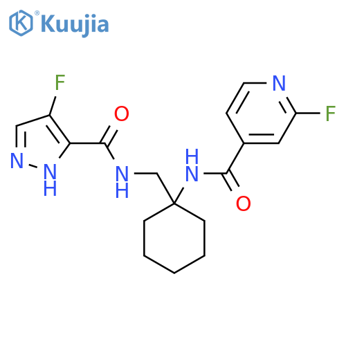 2-fluoro-N-(1-{[(4-fluoro-1H-pyrazol-3-yl)formamido]methyl}cyclohexyl)pyridine-4-carboxamide structure