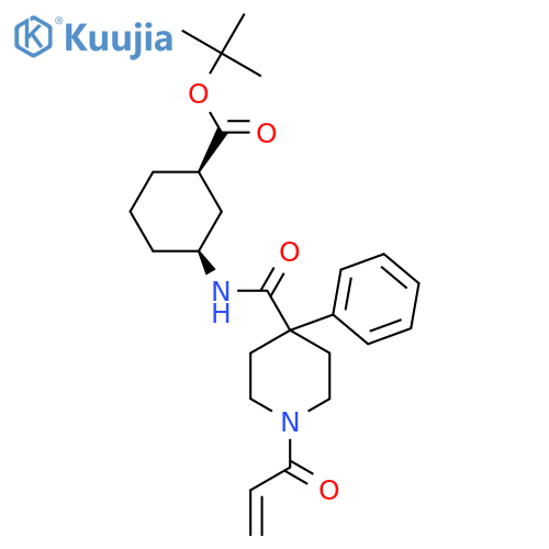 rac-tert-butyl (1R,3S)-3-[4-phenyl-1-(prop-2-enoyl)piperidine-4-amido]cyclohexane-1-carboxylate structure