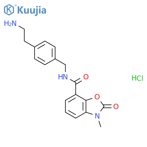 N-[[4-(2-Aminoethyl)phenyl]methyl]-3-methyl-2-oxo-1,3-benzoxazole-7-carboxamide;hydrochloride structure