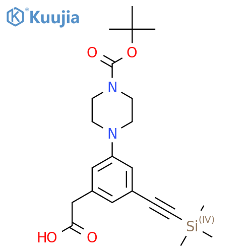2-(3-{4-[(Tert-butoxy)carbonyl]piperazin-1-yl}-5-[2-(trimethylsilyl)ethynyl]phenyl)acetic acid structure