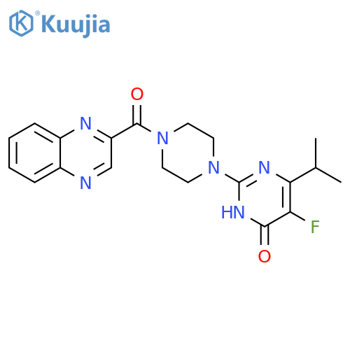 5-fluoro-6-(propan-2-yl)-2-[4-(quinoxaline-2-carbonyl)piperazin-1-yl]-3,4-dihydropyrimidin-4-one structure