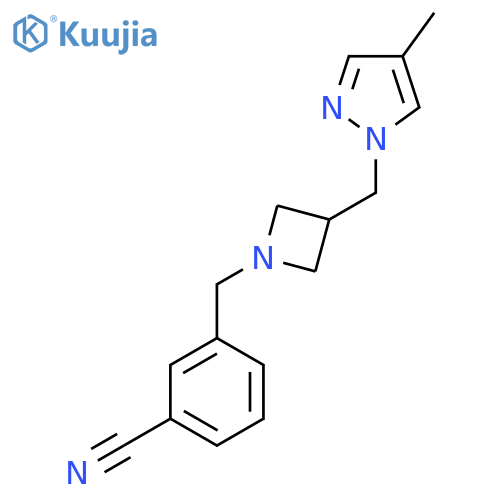 3-({3-[(4-methyl-1H-pyrazol-1-yl)methyl]azetidin-1-yl}methyl)benzonitrile structure