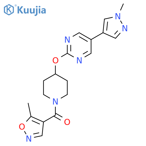 2-{[1-(5-methyl-1,2-oxazole-4-carbonyl)piperidin-4-yl]oxy}-5-(1-methyl-1H-pyrazol-4-yl)pyrimidine structure