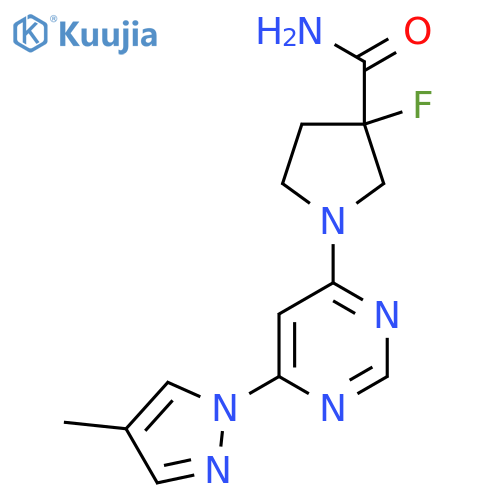 3-fluoro-1-[6-(4-methyl-1H-pyrazol-1-yl)pyrimidin-4-yl]pyrrolidine-3-carboxamide structure
