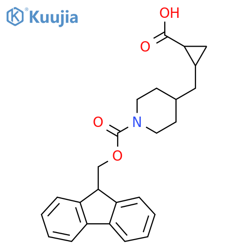 2-(1-{(9H-fluoren-9-yl)methoxycarbonyl}piperidin-4-yl)methylcyclopropane-1-carboxylic acid structure