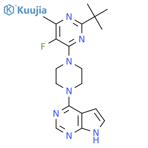 2-tert-butyl-5-fluoro-4-methyl-6-(4-{7H-pyrrolo[2,3-d]pyrimidin-4-yl}piperazin-1-yl)pyrimidine structure
