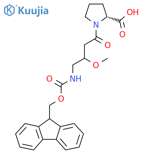 (2R)-1-4-({(9H-fluoren-9-yl)methoxycarbonyl}amino)-3-methoxybutanoylpyrrolidine-2-carboxylic acid structure