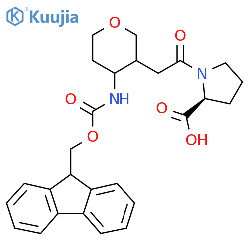 (2S)-1-{2-4-({(9H-fluoren-9-yl)methoxycarbonyl}amino)oxan-3-ylacetyl}pyrrolidine-2-carboxylic acid structure