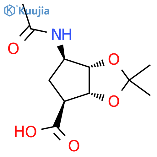 rac-(3aR,4S,6R,6aS)-6-acetamido-2,2-dimethyl-hexahydrocyclopentad1,3dioxole-4-carboxylic acid structure