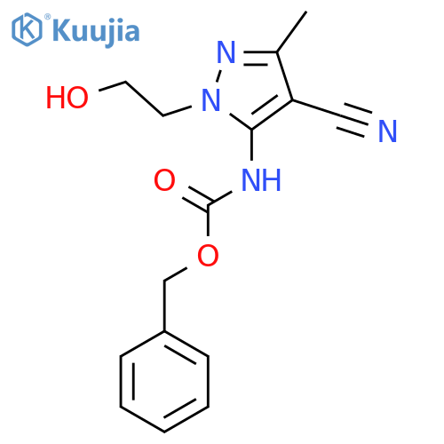 benzyl N-4-cyano-1-(2-hydroxyethyl)-3-methyl-1H-pyrazol-5-ylcarbamate structure