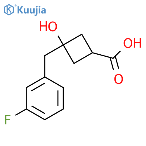trans-3-(3-Fluorobenzyl)-3-hydroxycyclobutane-1-carboxylic acid structure