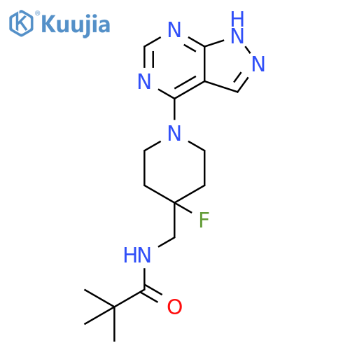 N-[(4-fluoro-1-{1H-pyrazolo[3,4-d]pyrimidin-4-yl}piperidin-4-yl)methyl]-2,2-dimethylpropanamide structure