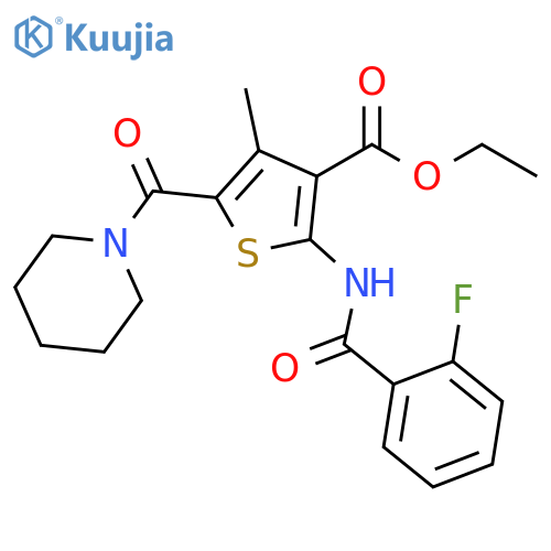 ethyl 2-(2-fluorobenzamido)-4-methyl-5-(piperidine-1-carbonyl)thiophene-3-carboxylate structure