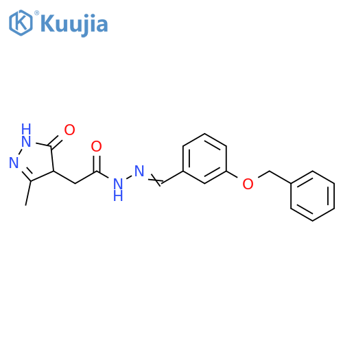 2-(3-methyl-5-oxo-1,4-dihydropyrazol-4-yl)-N-[(E)-(3-phenylmethoxyphenyl)methylideneamino]acetamide structure