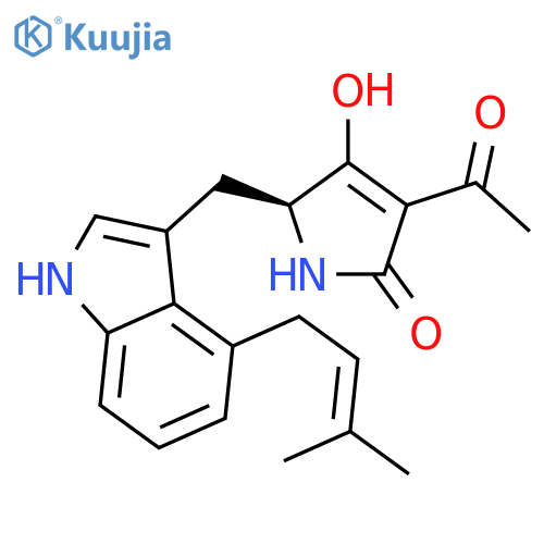 2H-Pyrrol-2-one,3-acetyl-1,5-dihydro-4-hydroxy-5-[[4-(3-methyl-2-buten-1-yl)-1H-indol-3-yl]methyl]-,(5S)- structure