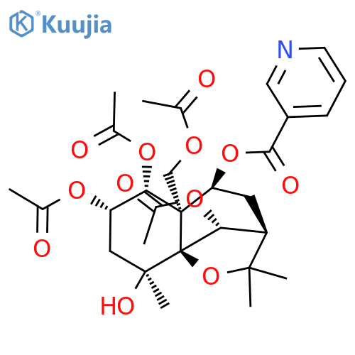 3-Pyridinecarboxylic acid [(3R,10R)-6β,7β,10-triacetoxy-5aβ-acetoxymethyl-3,4,5,5a,6,7,8,9-octahydro-9α-hydroxy-2,2,9-trimethyl-3β,9aβ-methano-2H-1-benzoxepin-5α-yl] ester structure