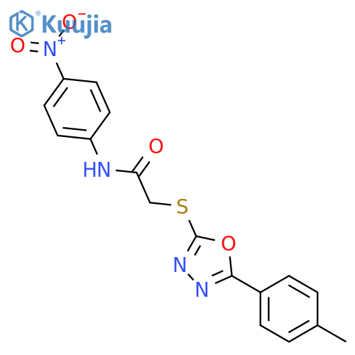 <br>2-{[5-(4-methylphenyl)-1,3,4-oxadiazol-2-yl]sulfanyl}-N-(4-nitrophenyl)acet amide structure