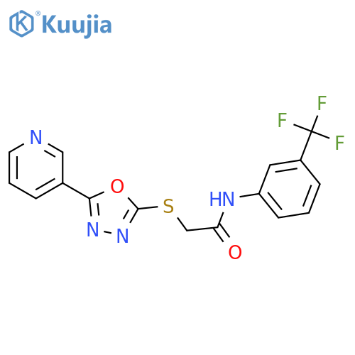 2-{5-(pyridin-3-yl)-1,3,4-oxadiazol-2-ylsulfanyl}-N-3-(trifluoromethyl)phenylacetamide structure