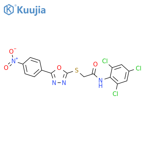 <br>2-[5-(4-Nitro-phenyl)-[1,3,4]oxadiazol-2-ylsulfanyl]-N-(2,4,6-trichloro-phe nyl)-acetamide structure