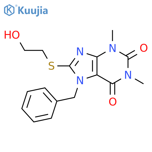 7-benzyl-8-(2-hydroxyethyl)sulfanyl-1,3-dimethyl-2,3,6,7-tetrahydro-1H-purine-2,6-dione structure