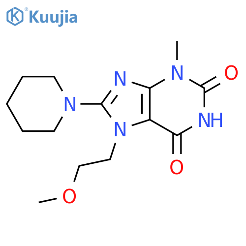7-(2-methoxyethyl)-3-methyl-8-(piperidin-1-yl)-2,3,6,7-tetrahydro-1H-purine-2,6-dione structure