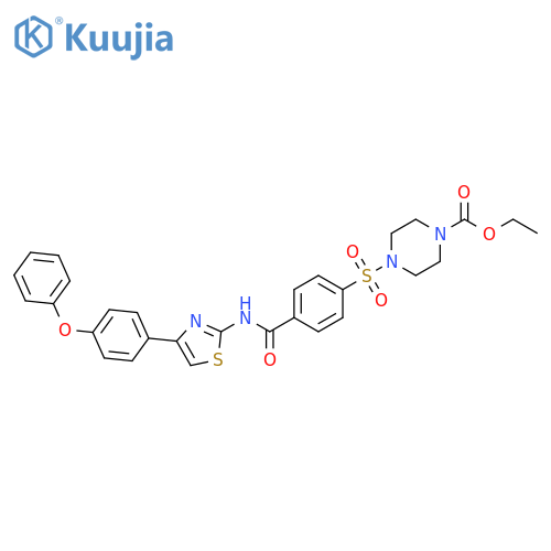 ethyl 4-(4-{4-(4-phenoxyphenyl)-1,3-thiazol-2-ylcarbamoyl}benzenesulfonyl)piperazine-1-carboxylate structure
