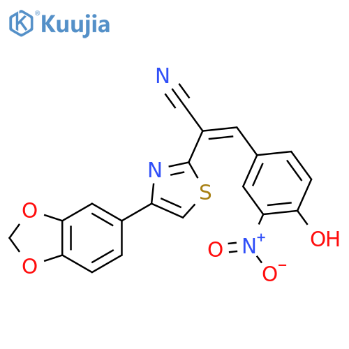 (2Z)-2-4-(2H-1,3-benzodioxol-5-yl)-1,3-thiazol-2-yl-3-(4-hydroxy-3-nitrophenyl)prop-2-enenitrile structure